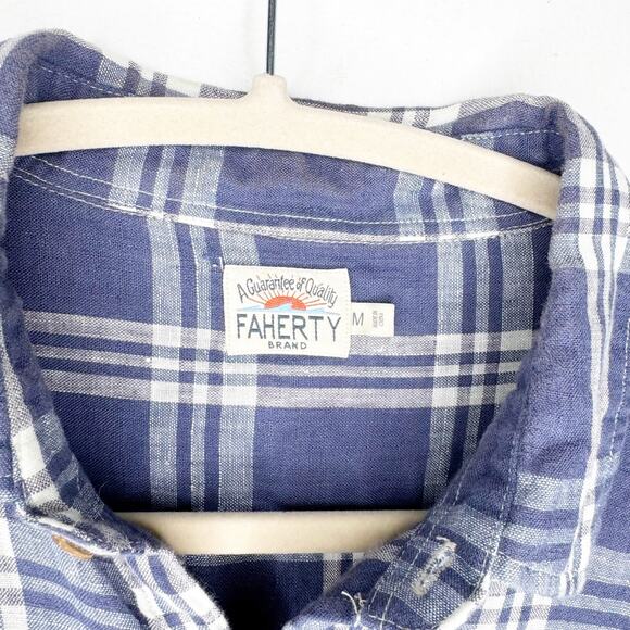 Faherty Men’s Linen Laguna Shirt Button Down Collared Jetty Plaid Blue Medium M - Picture 5 of 15